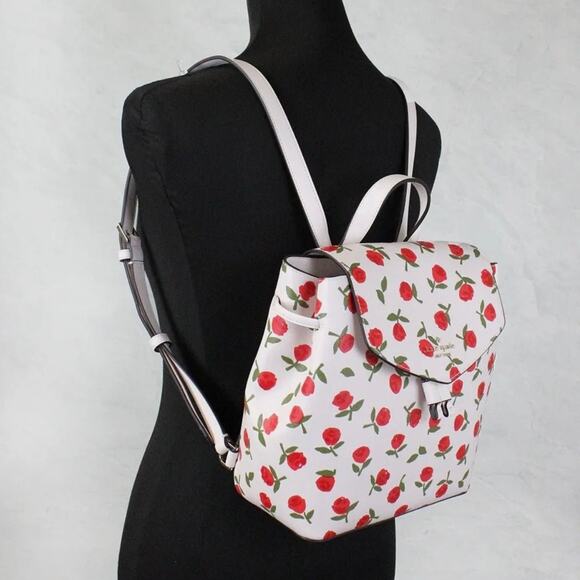 Kate Spade Lizzie Medium Festive Rosette Leather Flap Backpack Rose Print main image 9